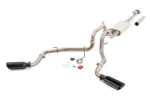 Ford F-150 Performance Exhaust - Rough Country - Dual Cat-Back, 304 Stainless - Black - '21-'23